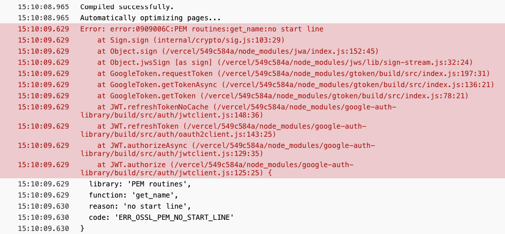 Next.js + Google Sheets build error